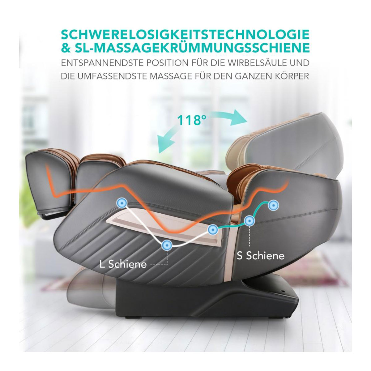 Ganzkörper Massagestuhl Grau/Braun